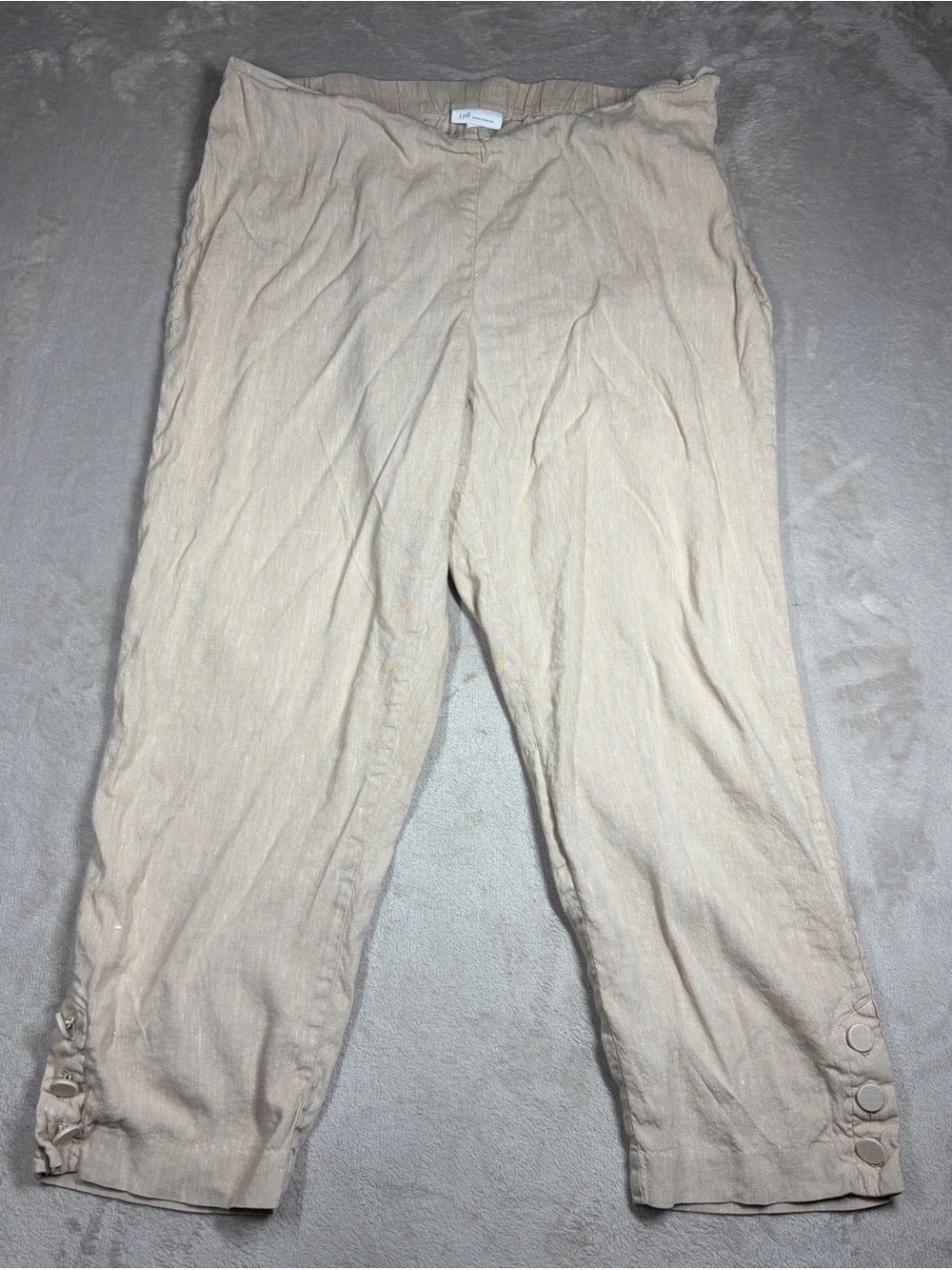 J.Jill Linen Blend Stretch Cream Cropped Buttoned Hem Lagenlook Pants Size Large